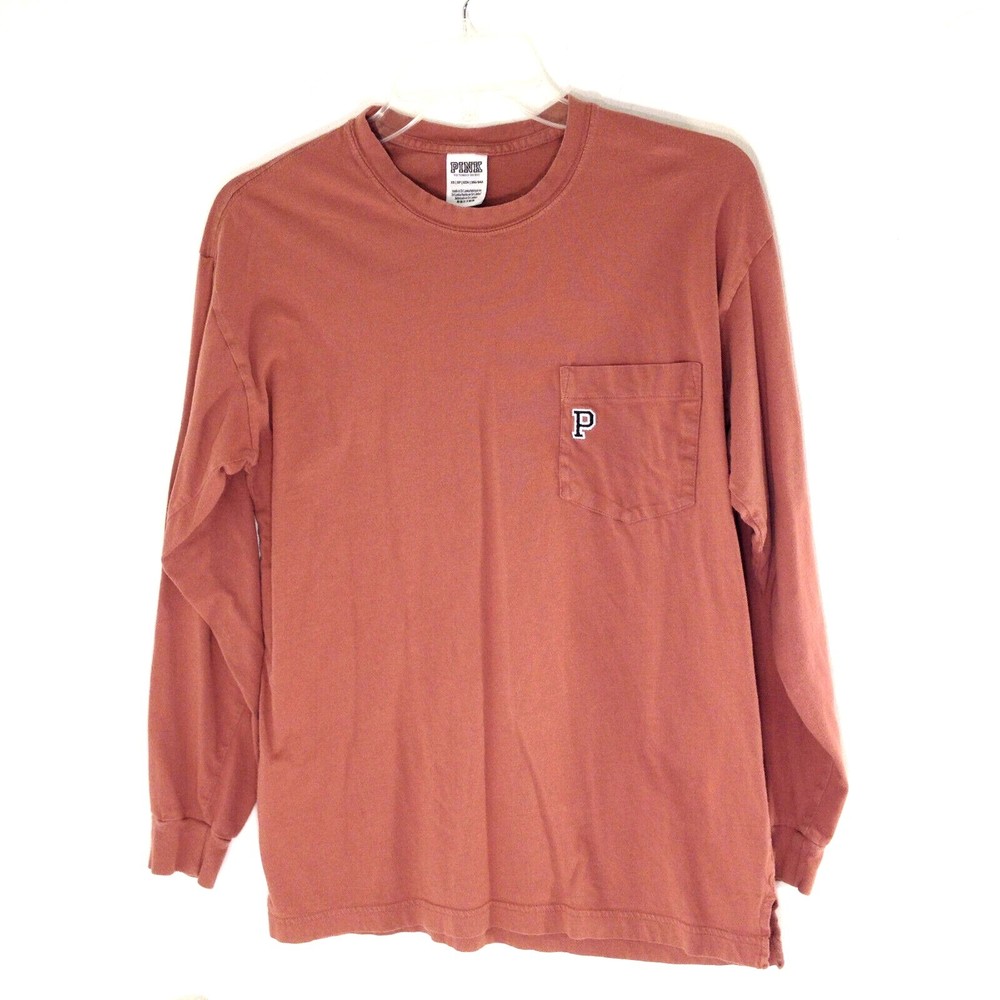 PINK Victoria's Secret Women Top Pocket Shirt Long Sleeve Logo Size XS